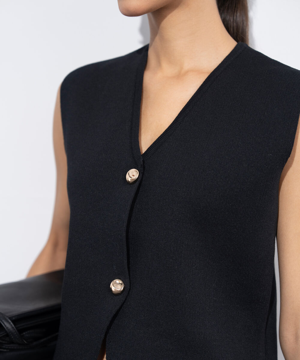 Women's Western Wear Black Knit Waistcoat Top