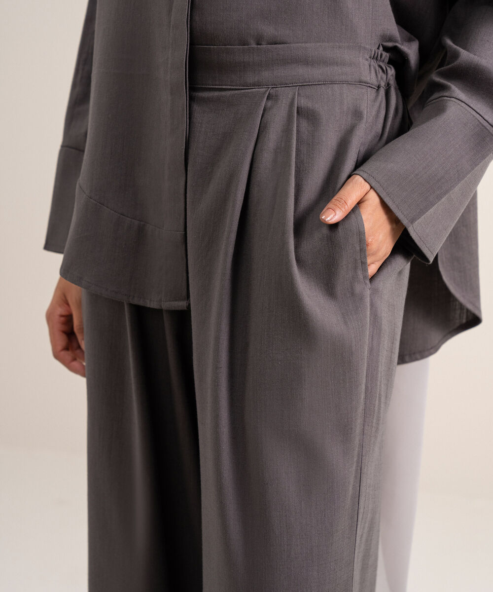Women's Grey Loose-Fit  Pleated Pants