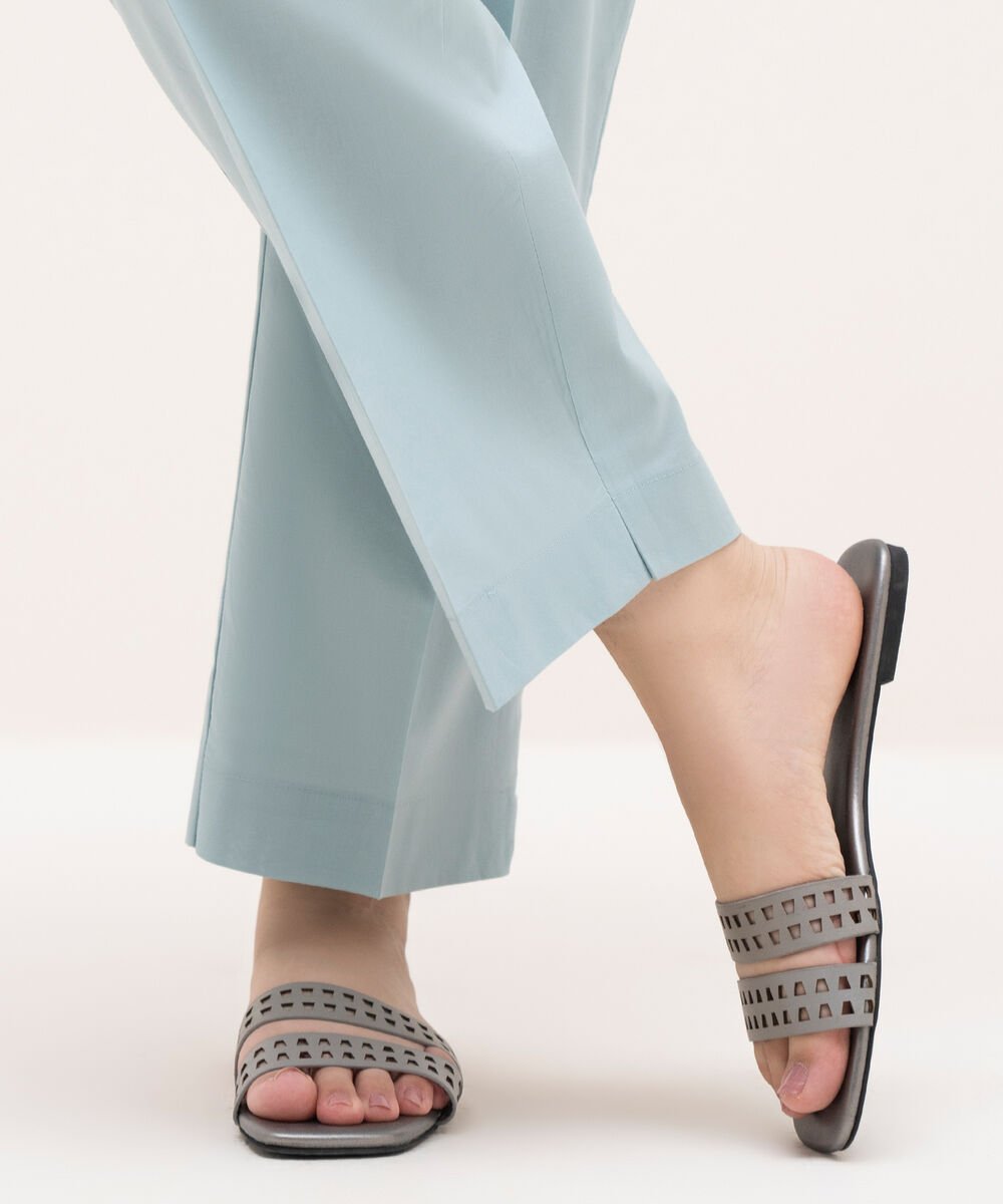 Women's RTW Cambric Blue Solid Straight Pants