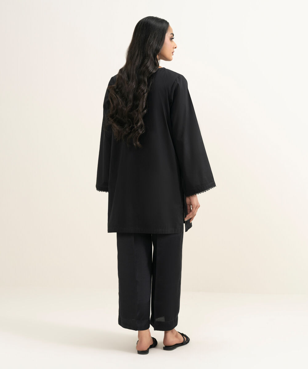 Women's RTW Cambric Solid Black Straight Shirt