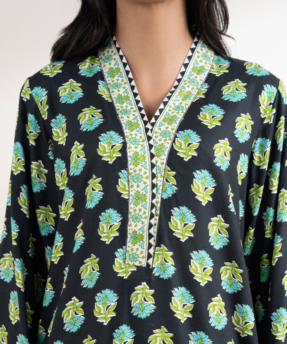 Women's RTW Arabic Dobby Printed Straight Black Shirt