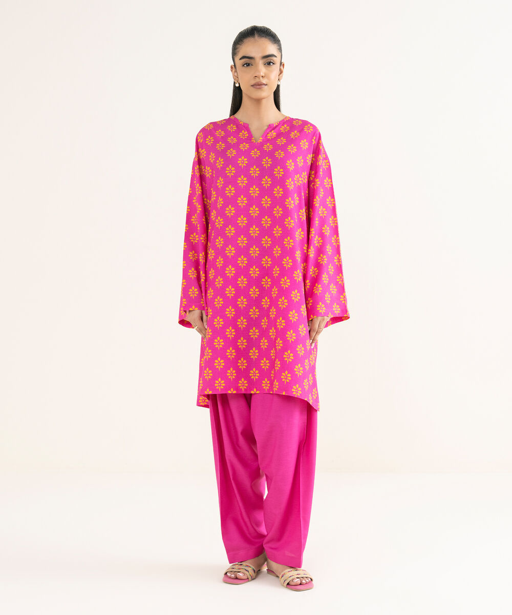 Women's RTW Cotton Viscose Pink Printed Drop Shoulder Shirt