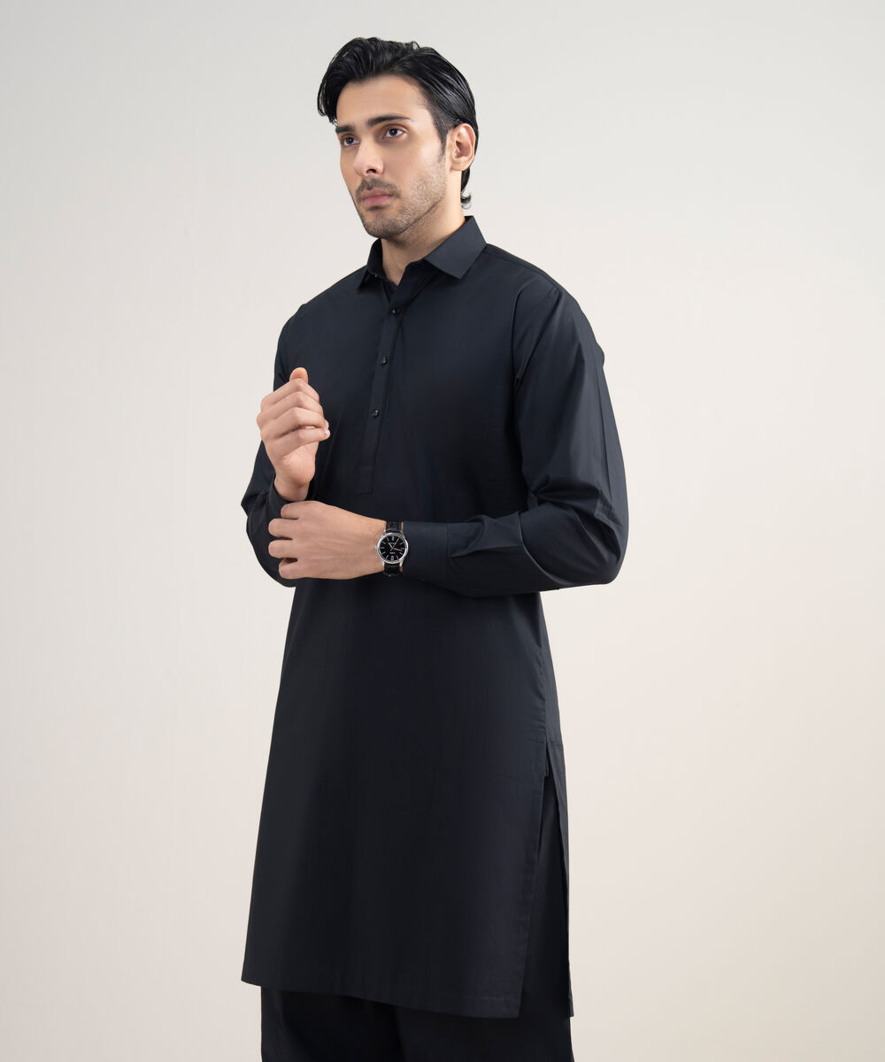 Men's Stitched Luxury Cotton Black Suit