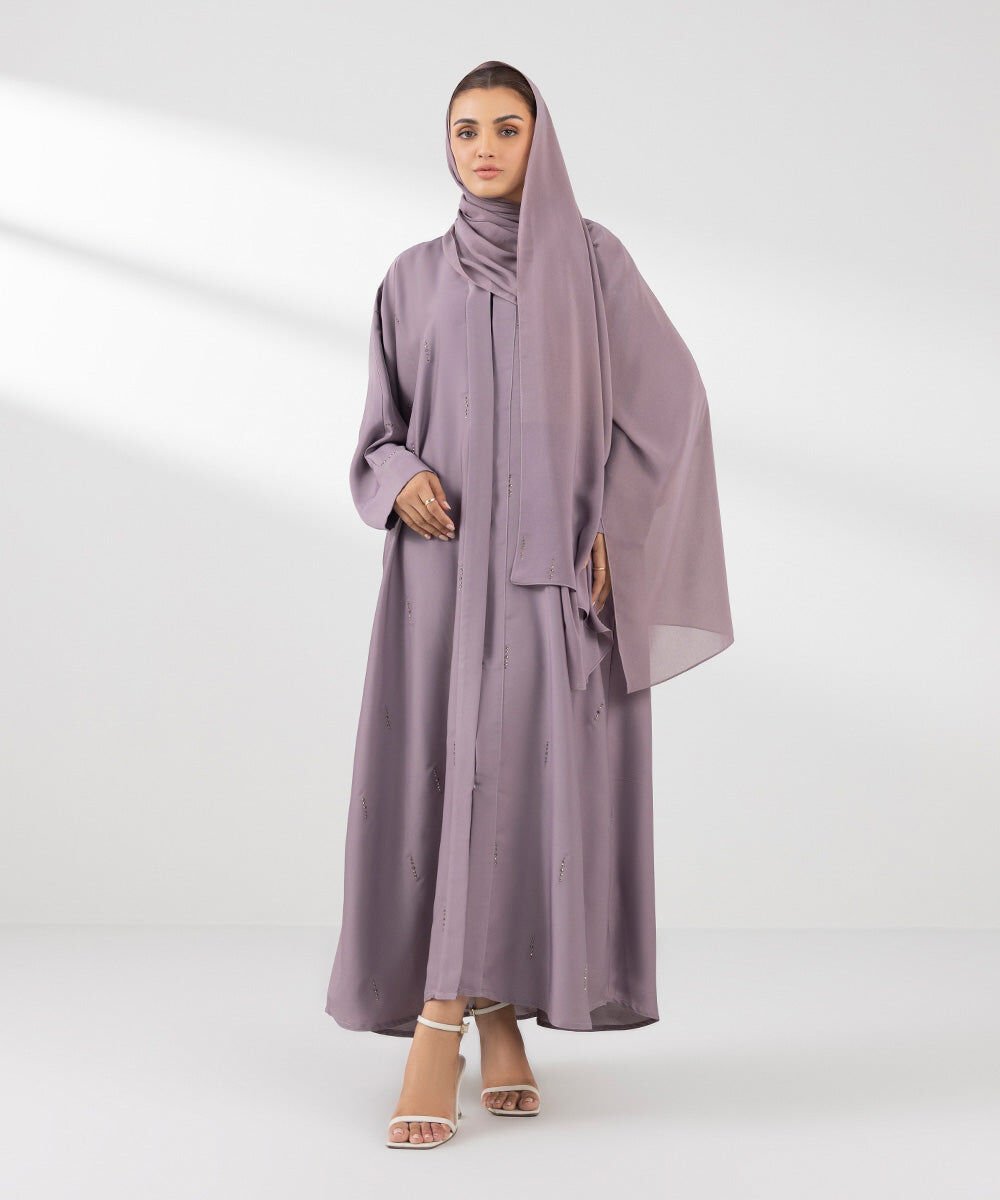 Button Through Abaya Set Woman - Purple Button Through Abaya Set