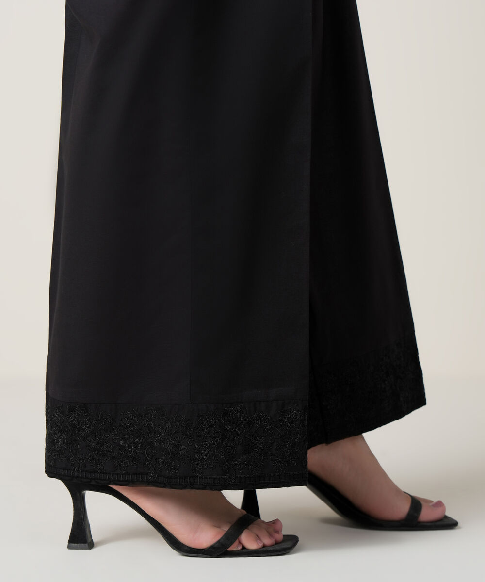 Women's RTW Cambric Black Embroidered Trousers