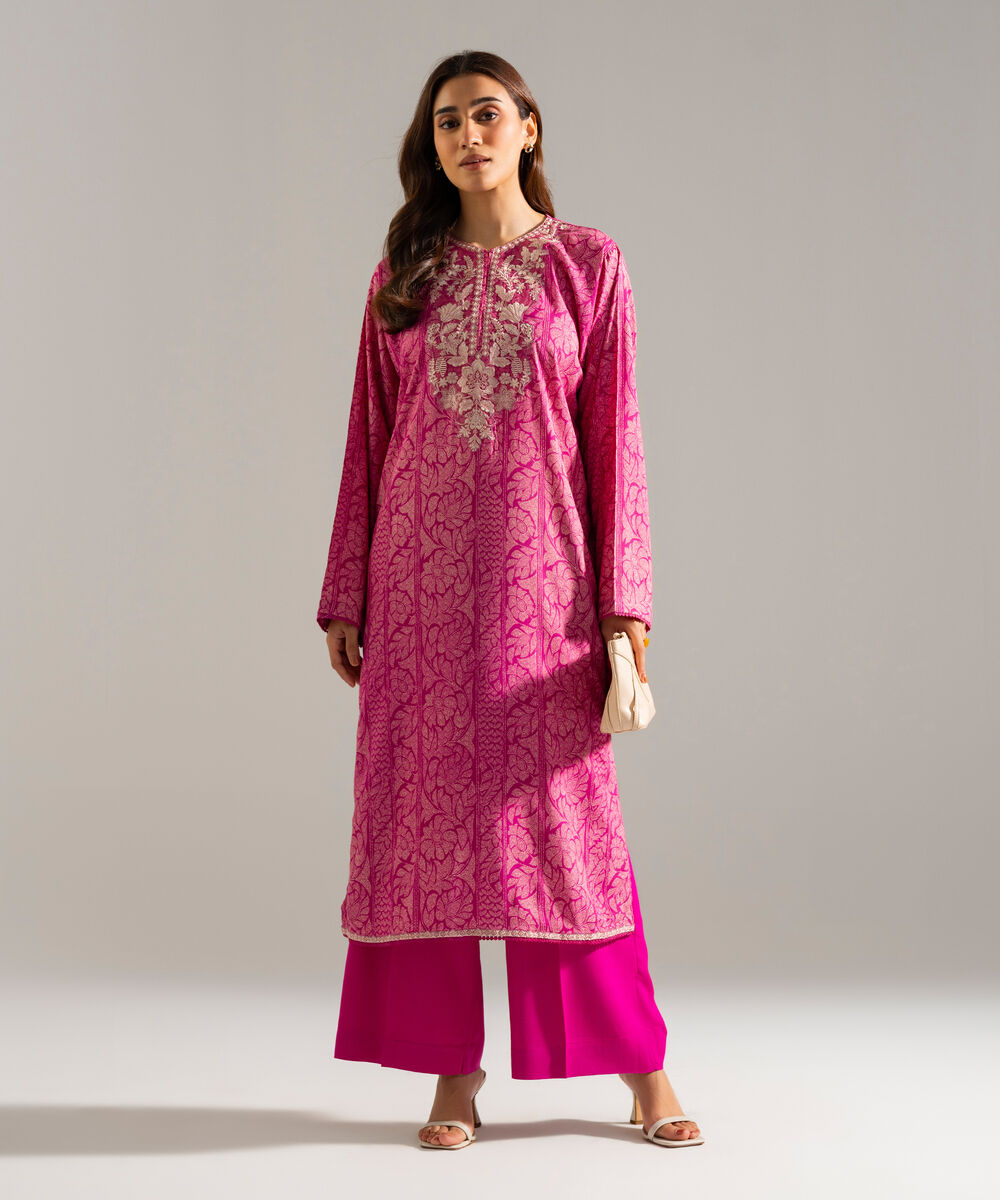 Women's RTW Arabic Lawn Embroidered Pink 2 Piece Suit