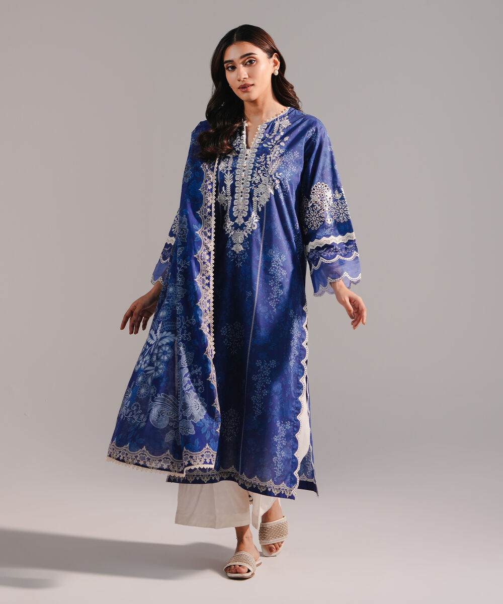 Lawn Printed Dark Blue Dupatta