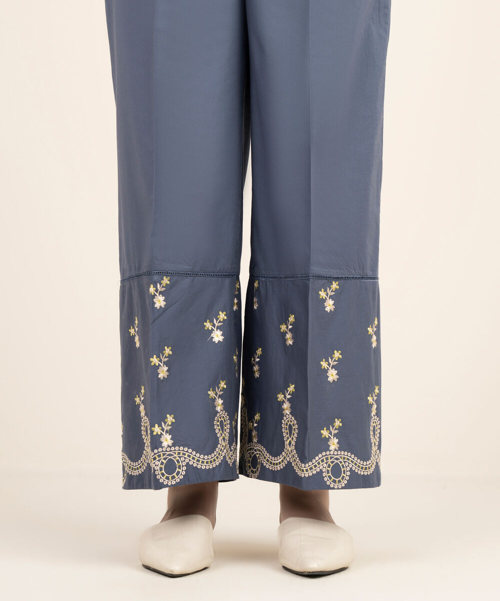 Women's RTW Cambric Embroidered Blue Culottes