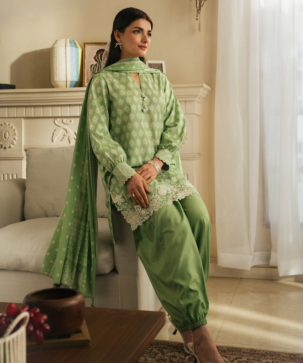 Women's Unstitched Lawn Embroidered Light Pistachio 3 Piece Suit