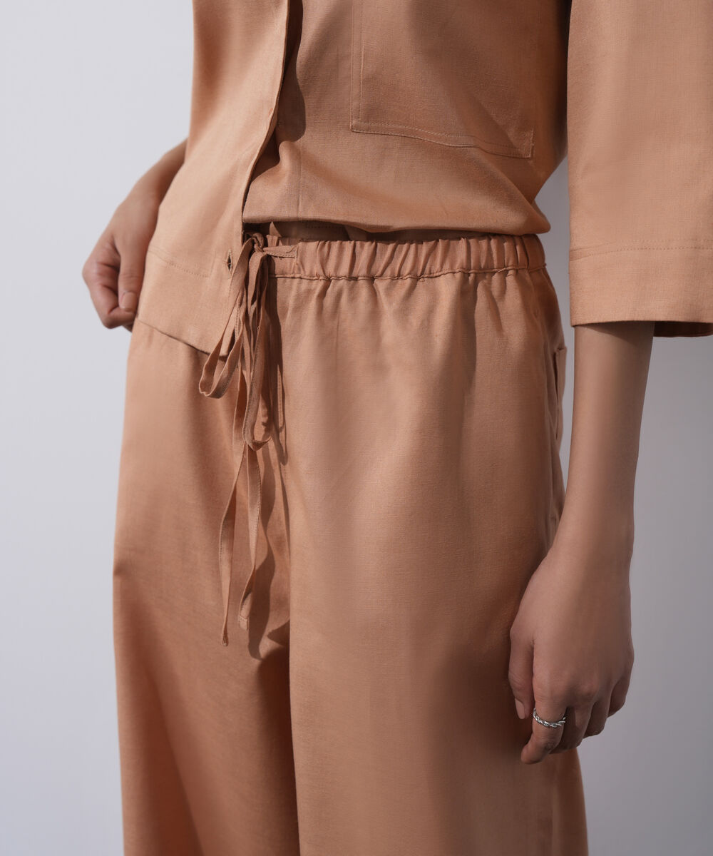 Women's Western Wear Peach Linen Blend Pull On Trousers