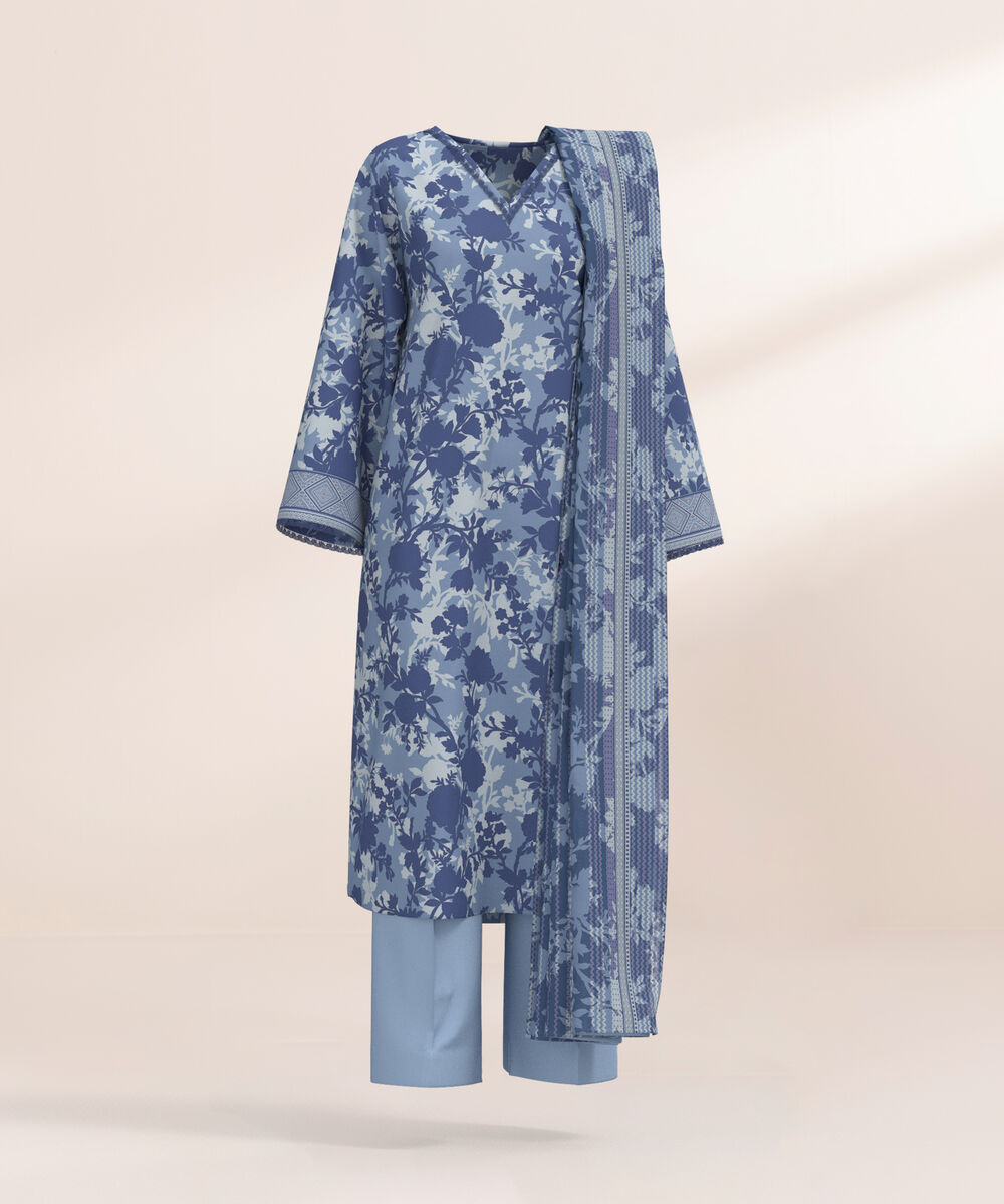 Women's Three Piece Printed Burnt orange Lawn Suit