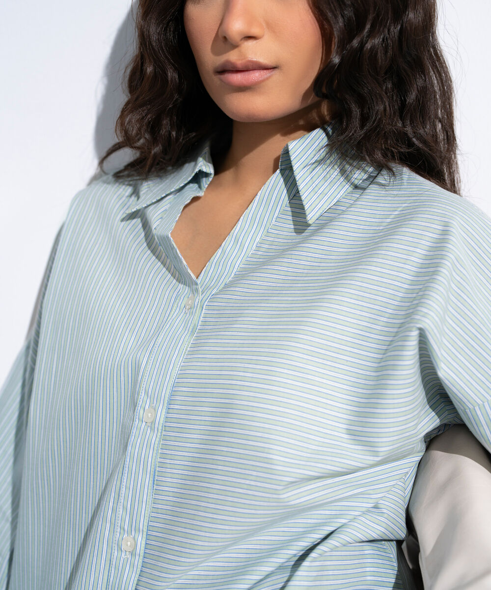 Women's Multi Striped Poplin V-Neck Shirt