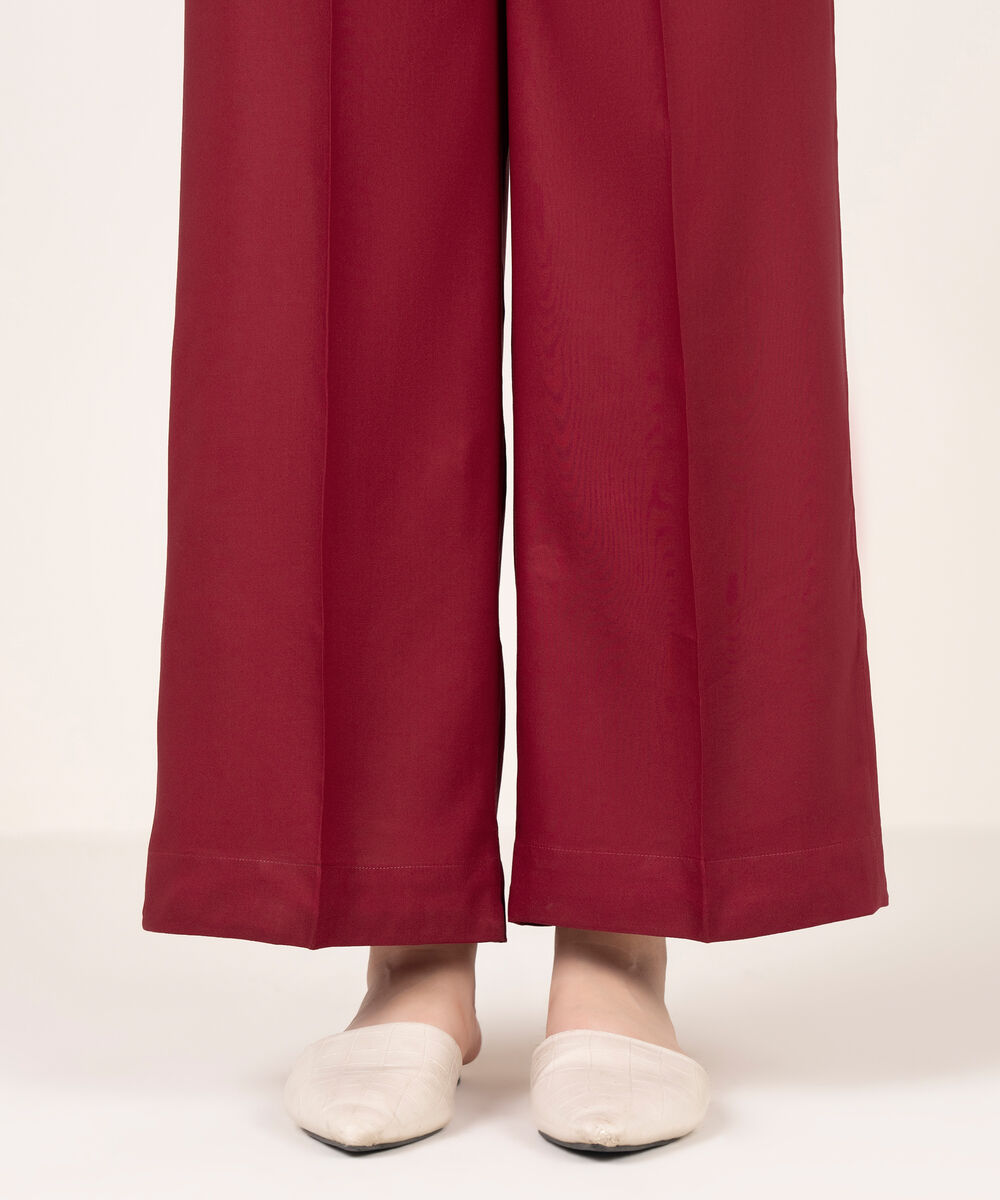 Women's RTW Khaddar Solid Maroon Culottes
