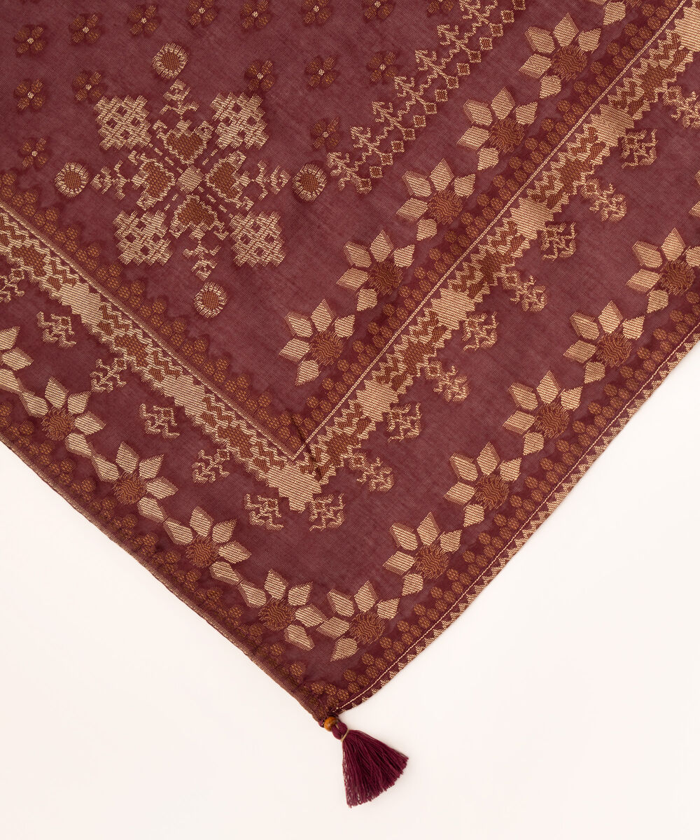 Extra Weft Jacquard Maroon Solid Dupatta