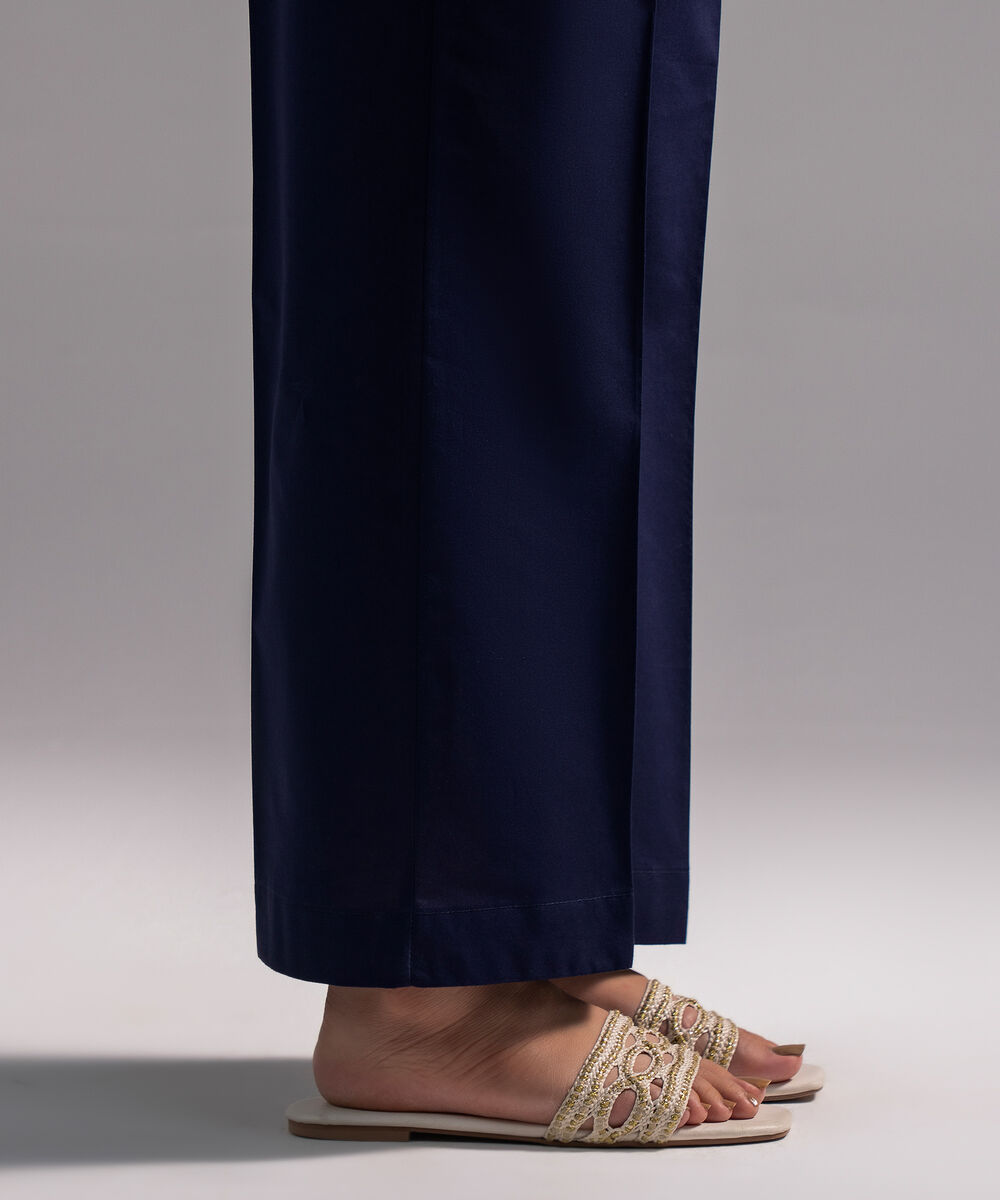 Women's RTW Cambric Solid Dark Blue Straight Pants