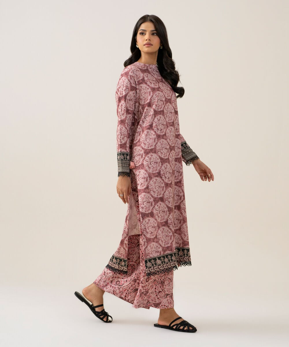 Women's Unstitched Linen Printed Tea Pink 2 Piece Suit