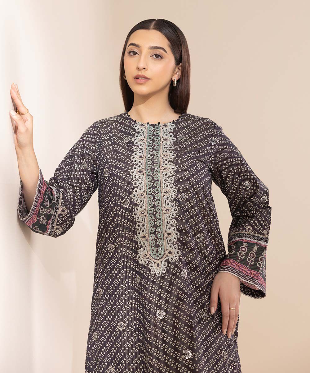 Woman - Purple Embroidered Zari Lawn Shirt