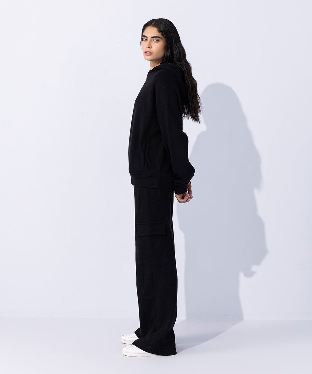 Woman - Black Raised Ribbed Hoodie