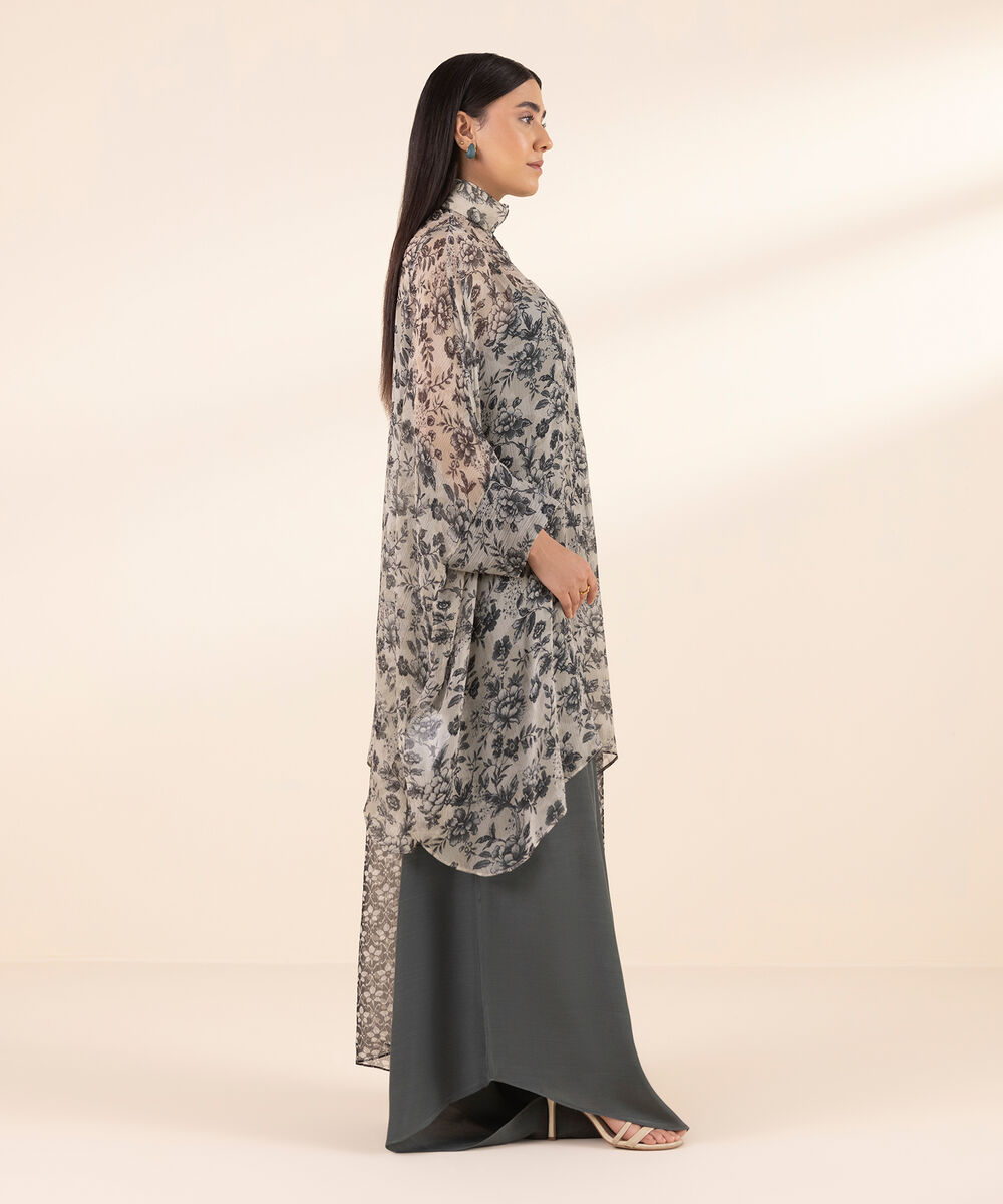 Women's Unstitched Chiffon Printed Grey 3 Piece Suit