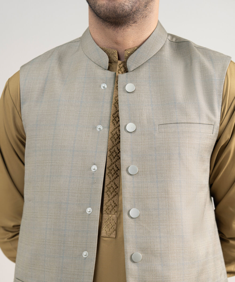 Men's Stitched Premium Suiting Khaki Waistcoat