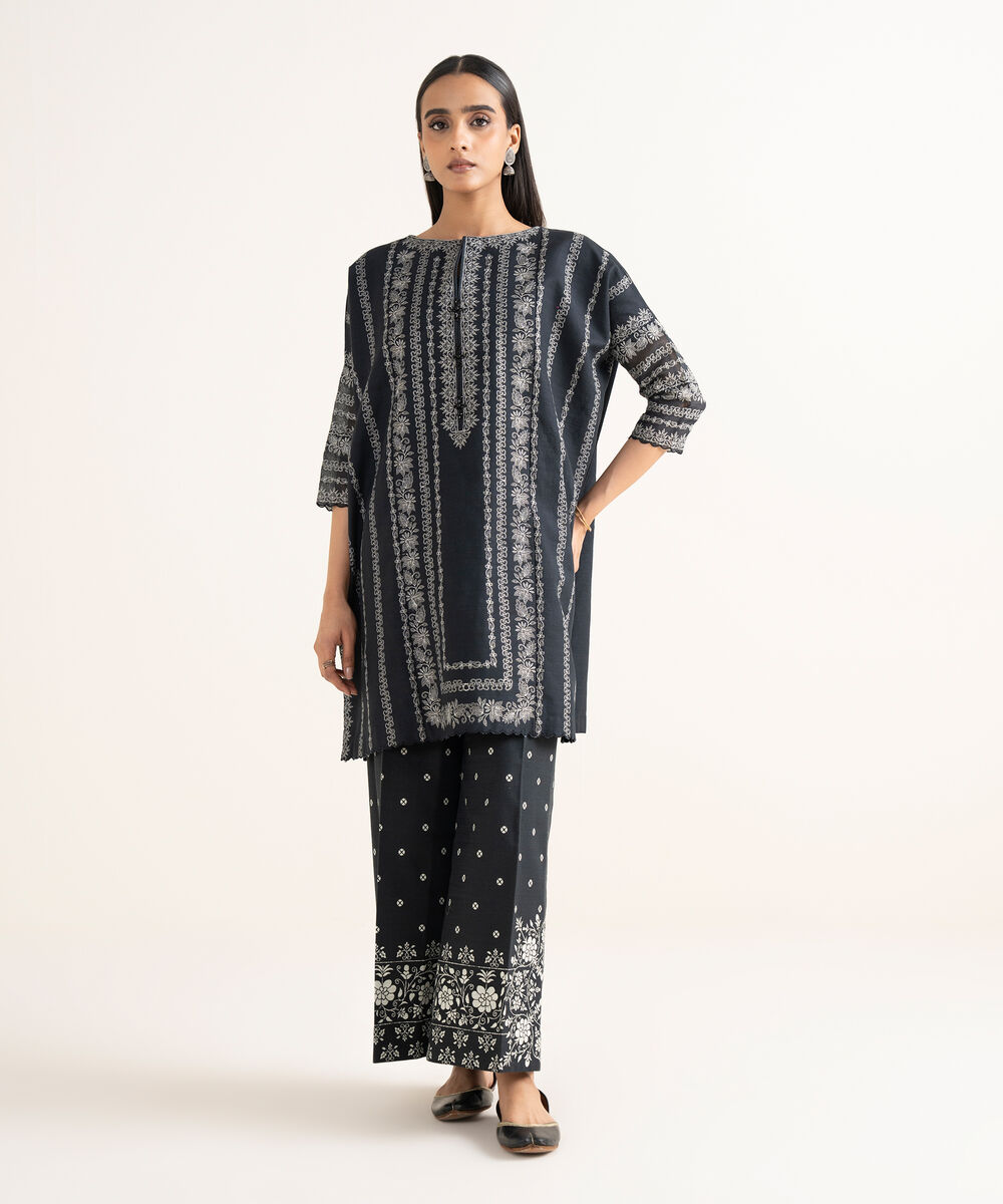 Women's Unstitched Khaddar Embroidered Aqua Green 2 Piece Suit