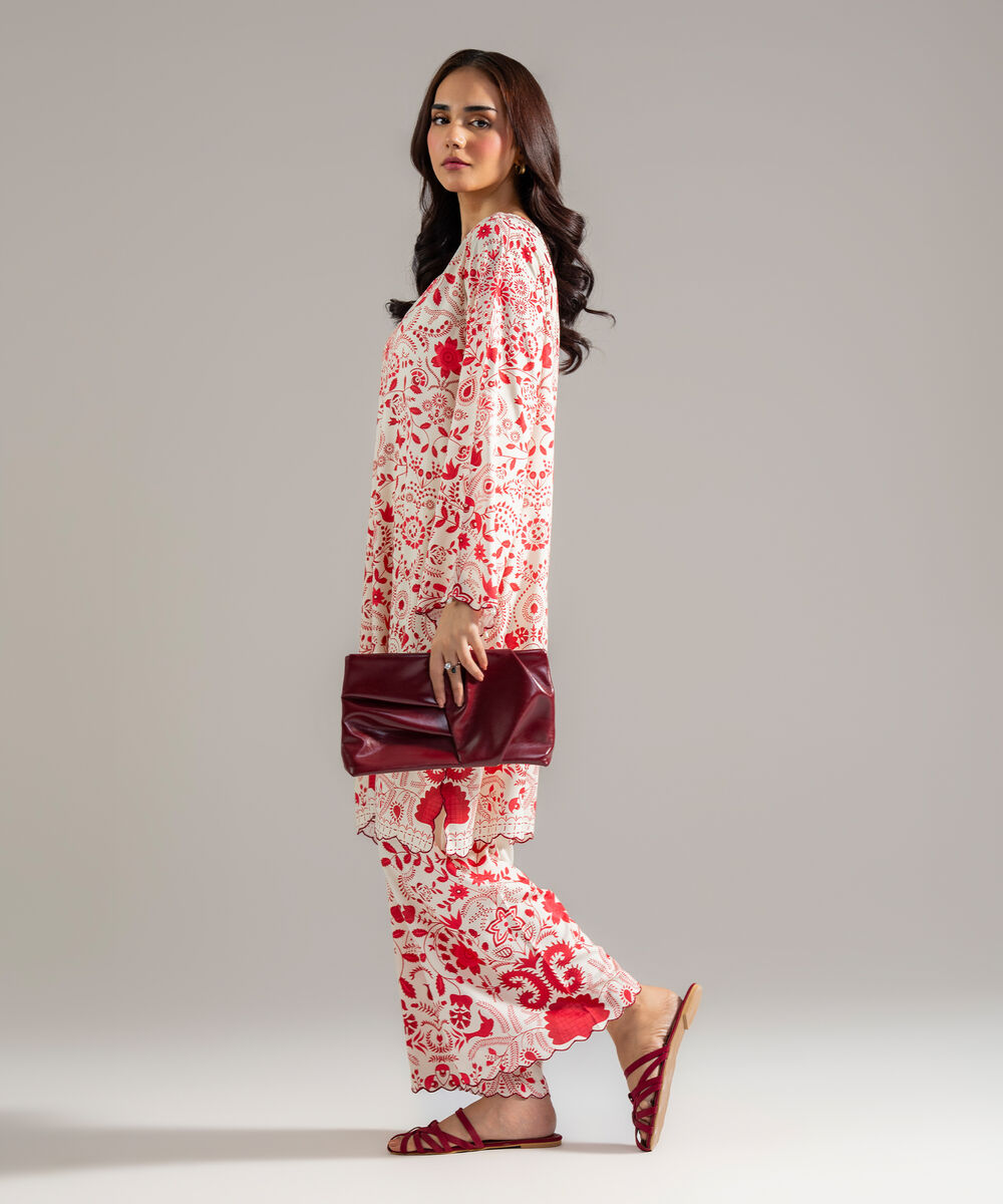 Women's RTW Arabic Lawn Printed Off White Straight Shirt