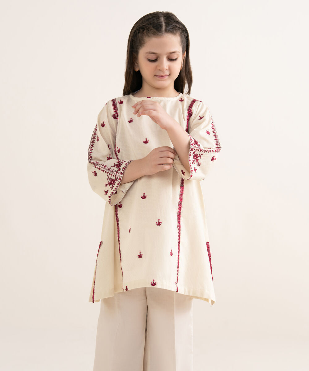 Girls Two Piece Embroidered Textured Lawn Suit