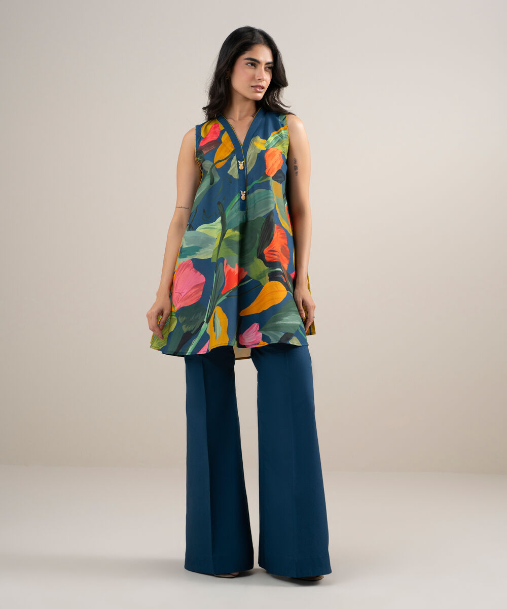 Women's Unstitched Lawn Printed Blue 2 Piece Suit
