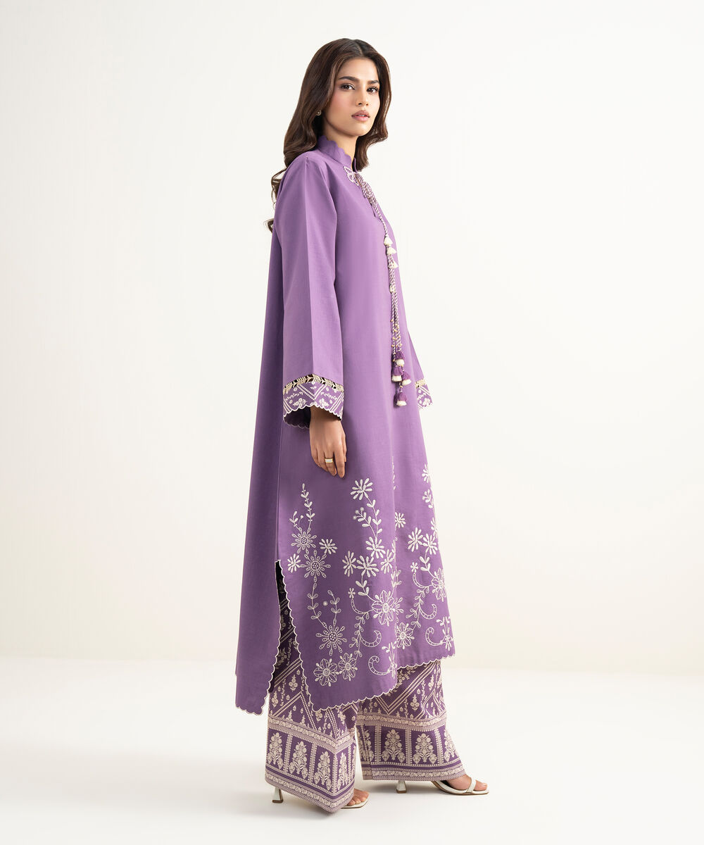 Women's Unstitched Lawn Embroidered Purple 2 Piece Suit