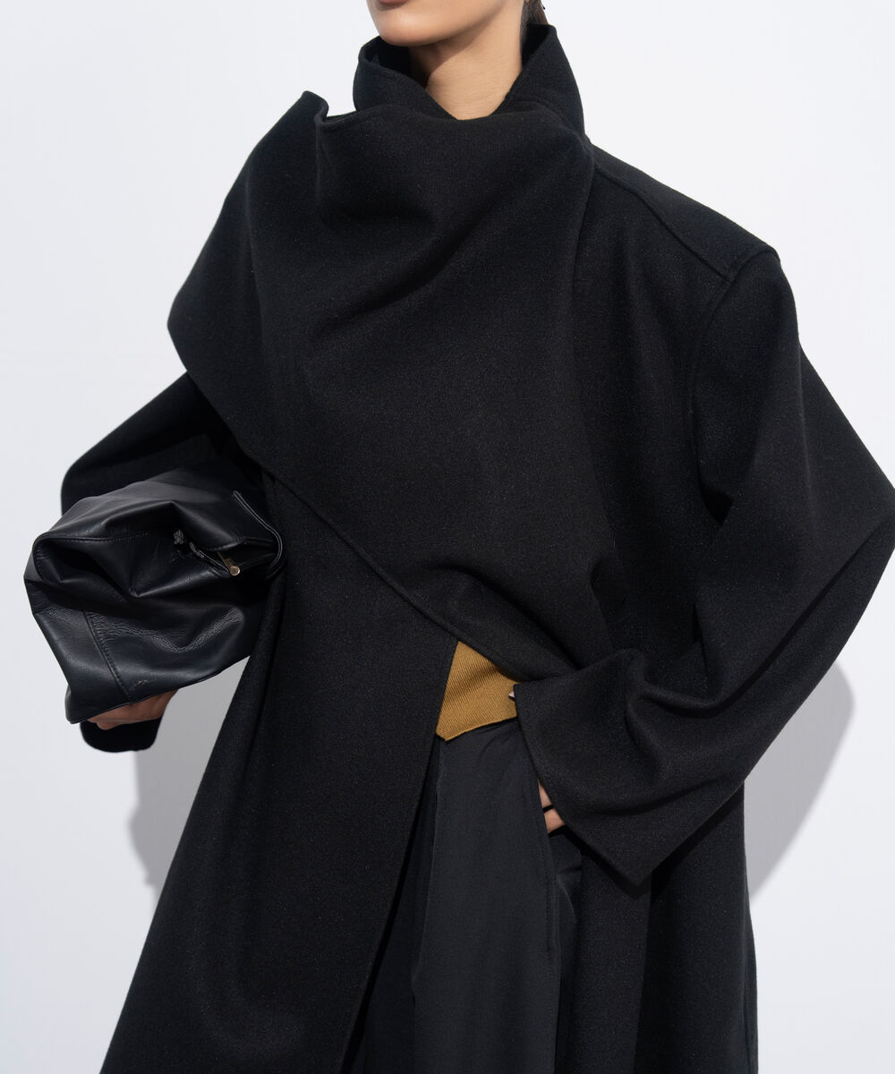 Women's Western Wear Black Long Coat With Scarf