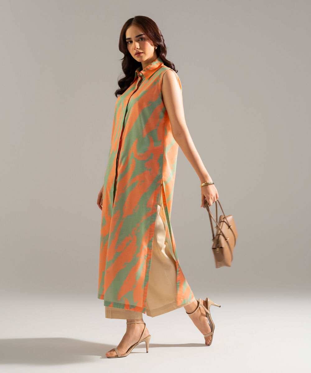 Women's RTW Slub Lawn Printed Multi Straight Shirt