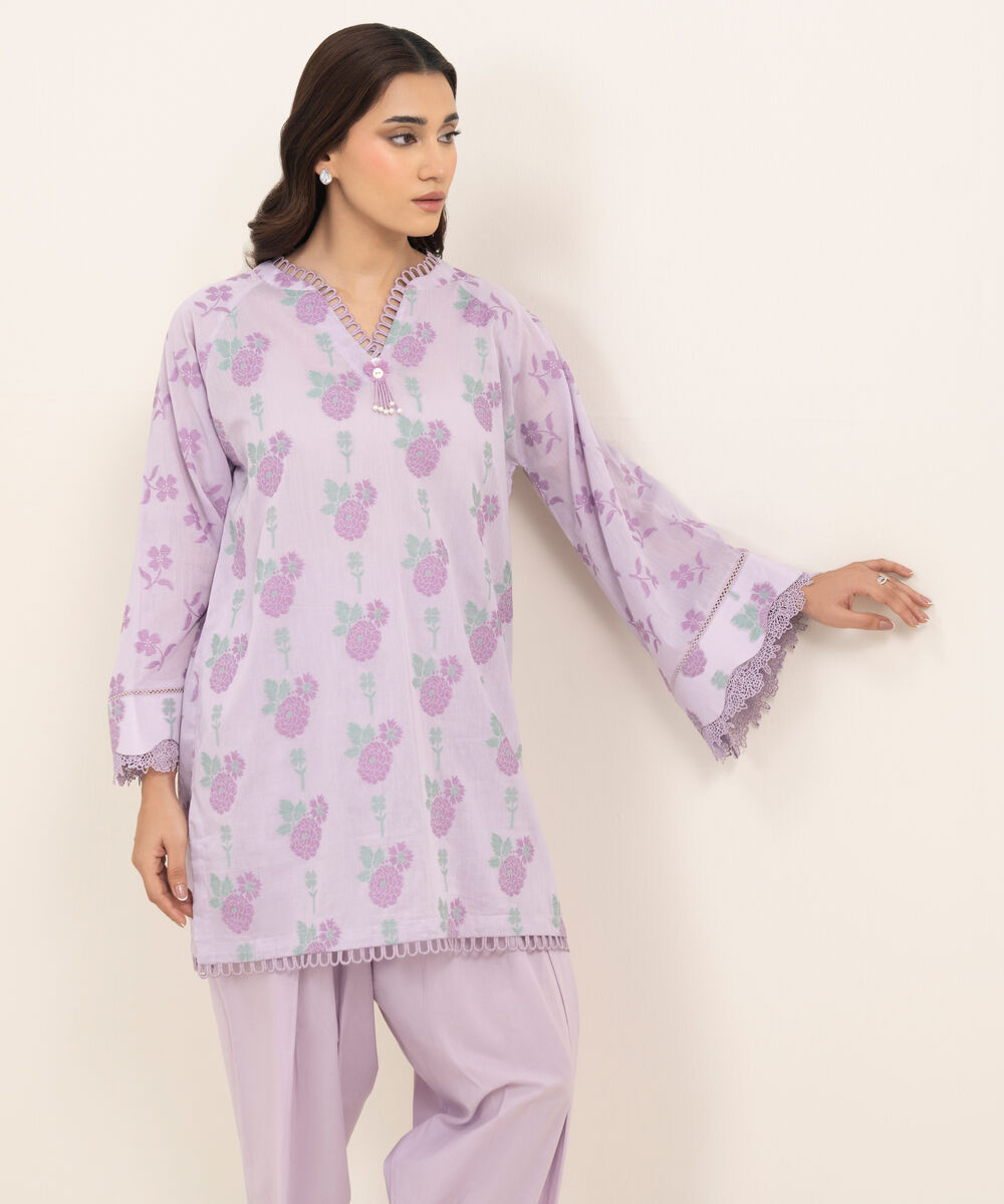 Women's RTW Extra Weft Jacquard Solid Lilac 2 Piece Suit