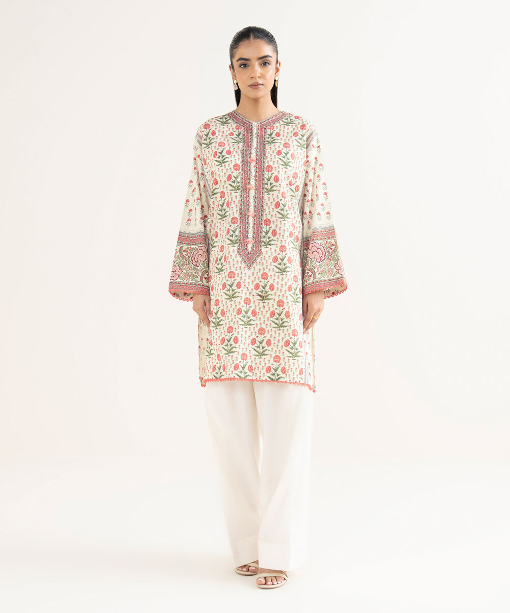 Women's RTW Cambric Printed Drop Shoulder Multi Shirt