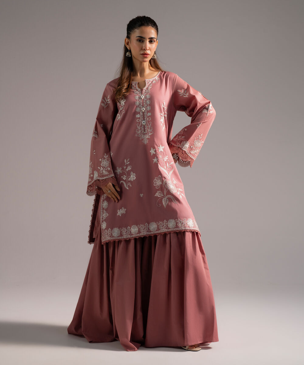 Women's RTW Cambric Embroidered Mauve 2 Piece Suit