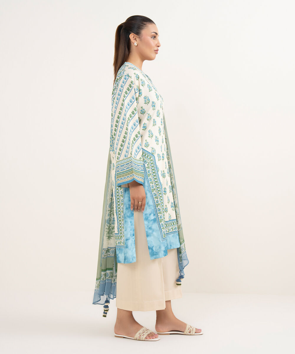 Women's Unstitched Cotton Printed Multi Three Piece Suit