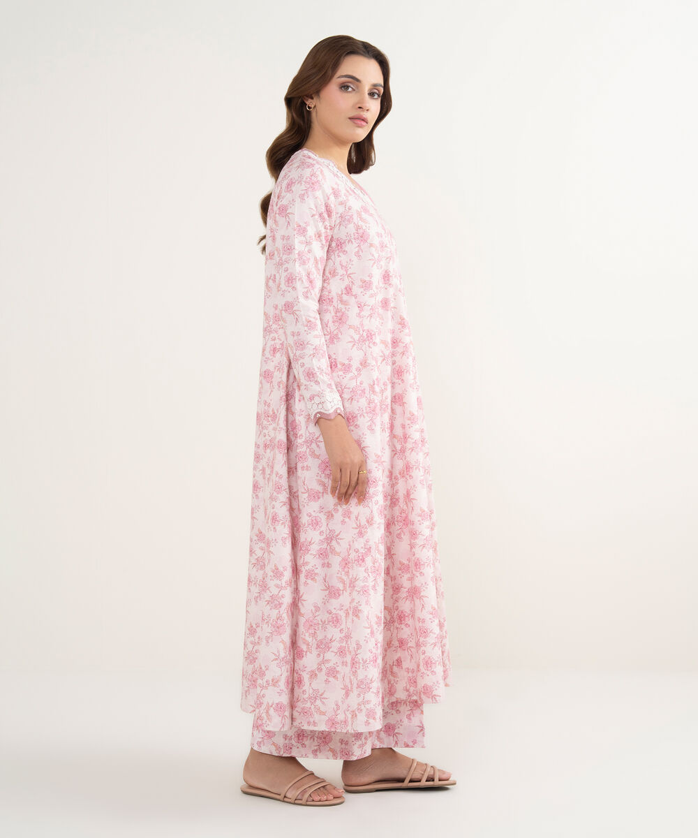 Women's Unstitched Zari Lawn Embroidered Pink 3 Piece Suit