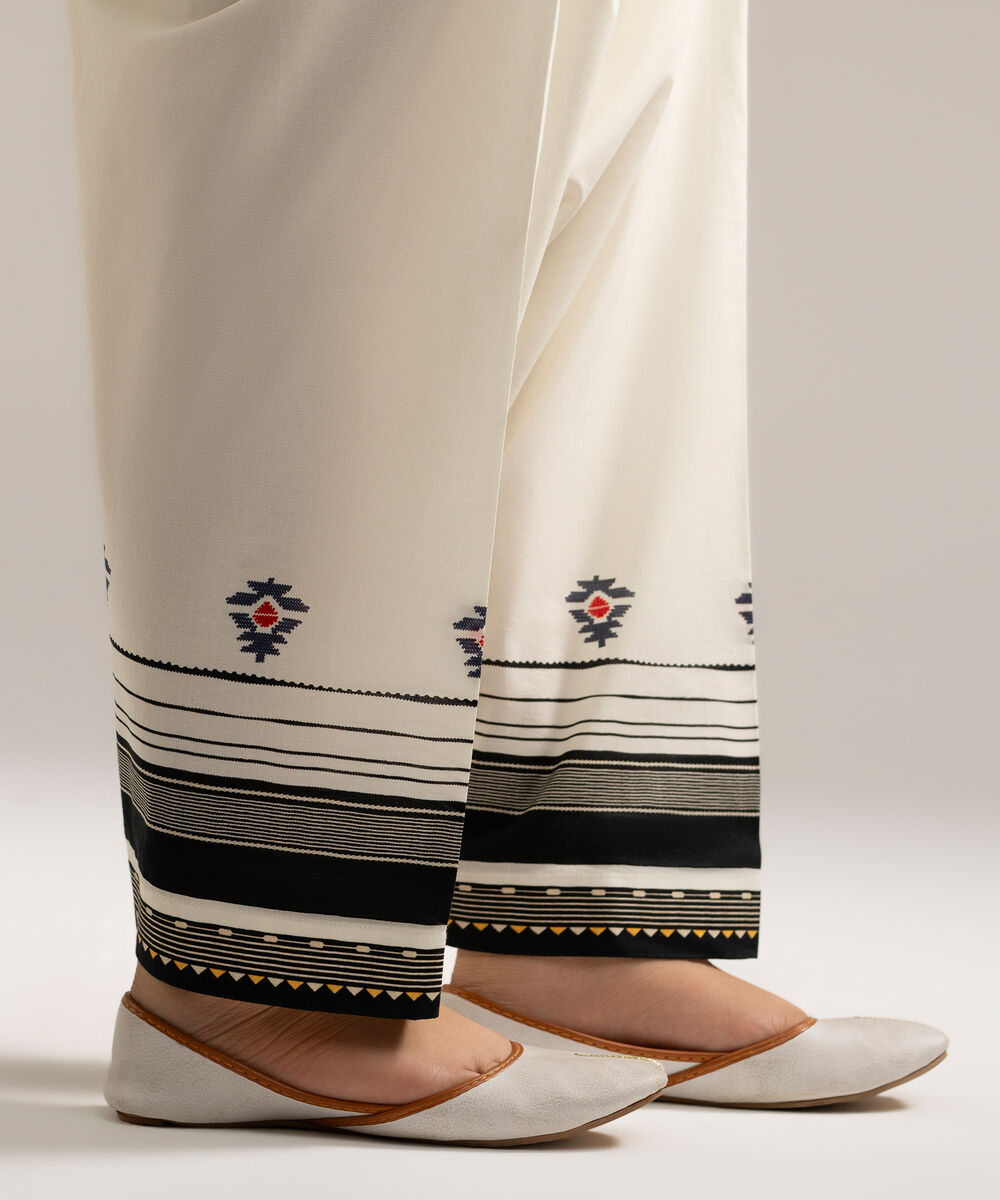 Women's RTW Cambric Printed Off White Shalwar