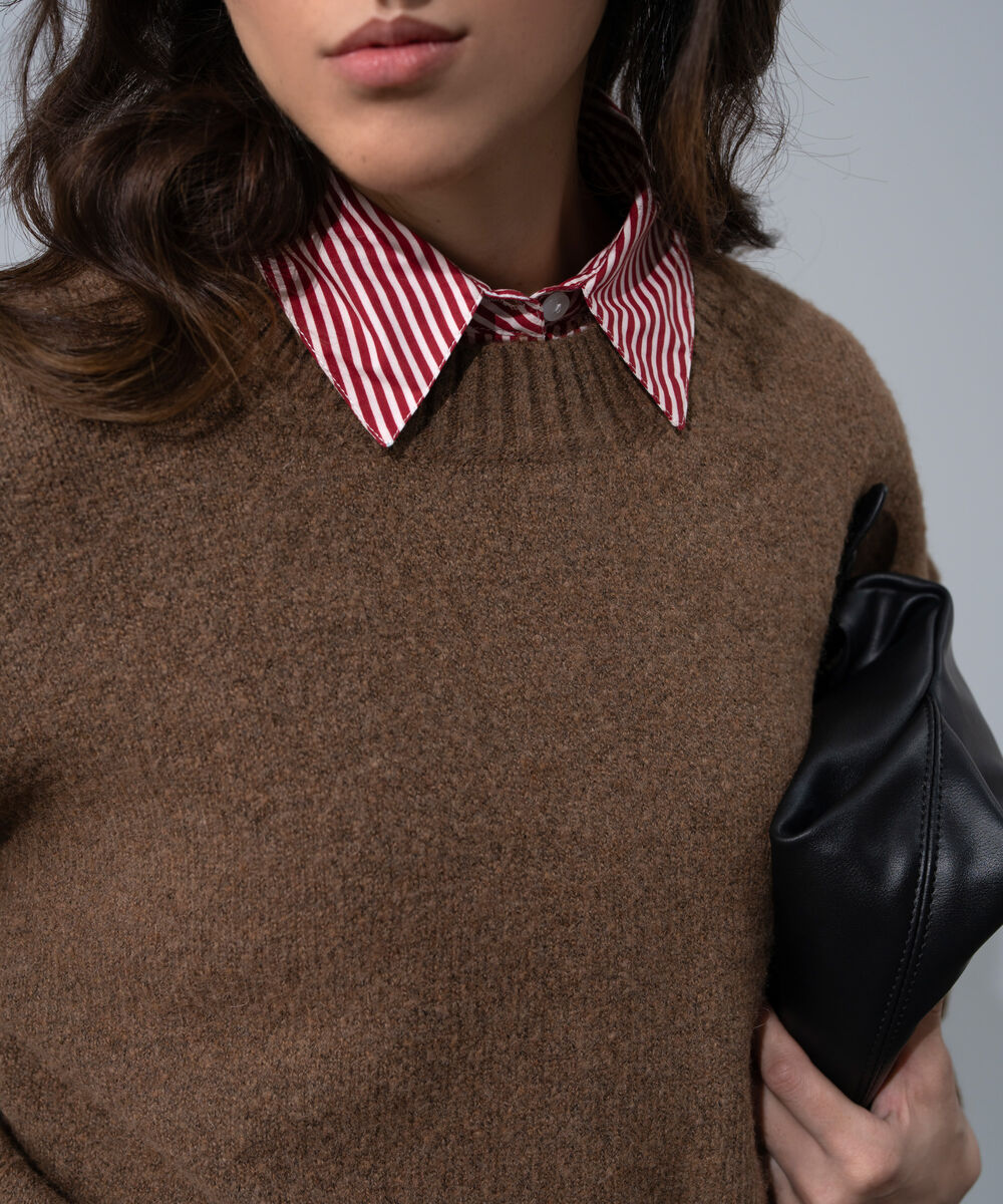 Women's Western Wear Brown Round Neck Knit Sweater