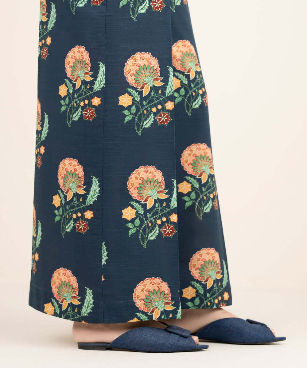 Women's RTW Cambric Blue Printed Flared Pants