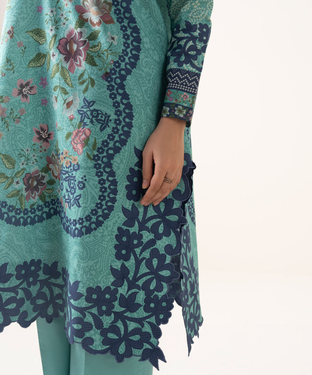 Women's Unstitched Lawn Printed Aqua 2 Piece Suit