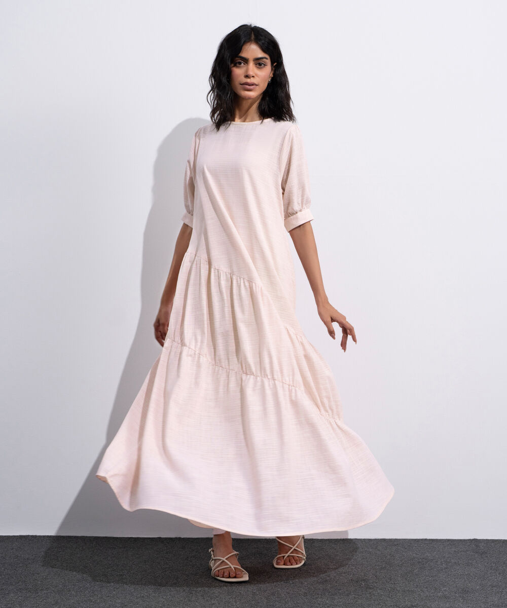 Women's Pink Asymmetrical Panels Midi Dress