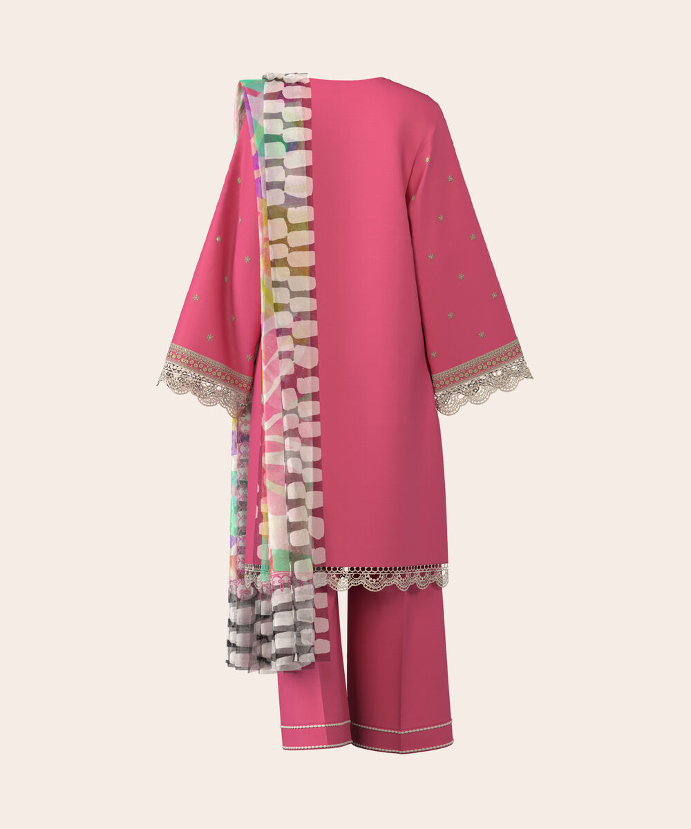 Women's Unstitched Self Jacquard Pink  Embroidered 3 Piece Suit