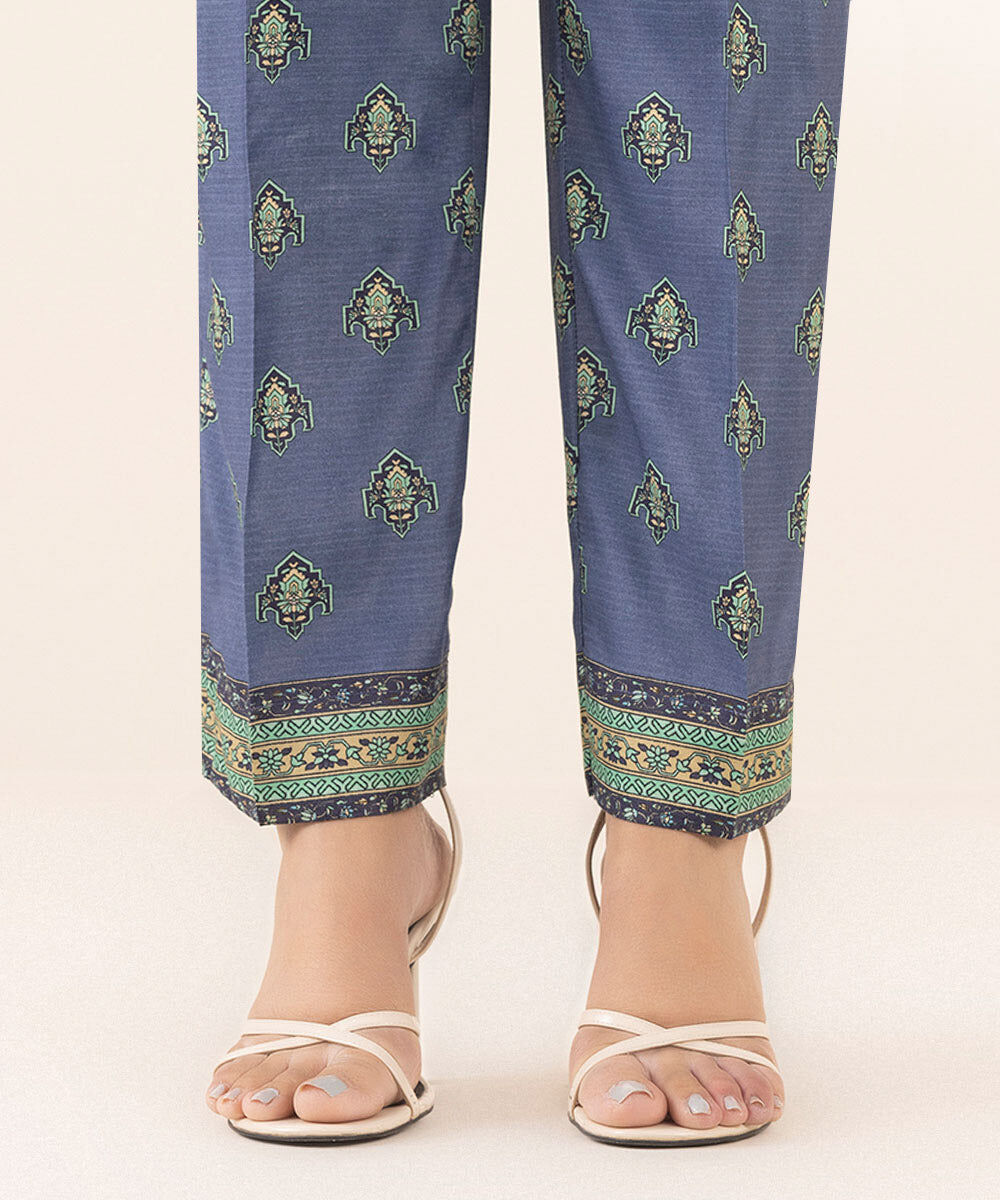 Women's Pret Blended Tissue Blue Printed 3 Piece Suit