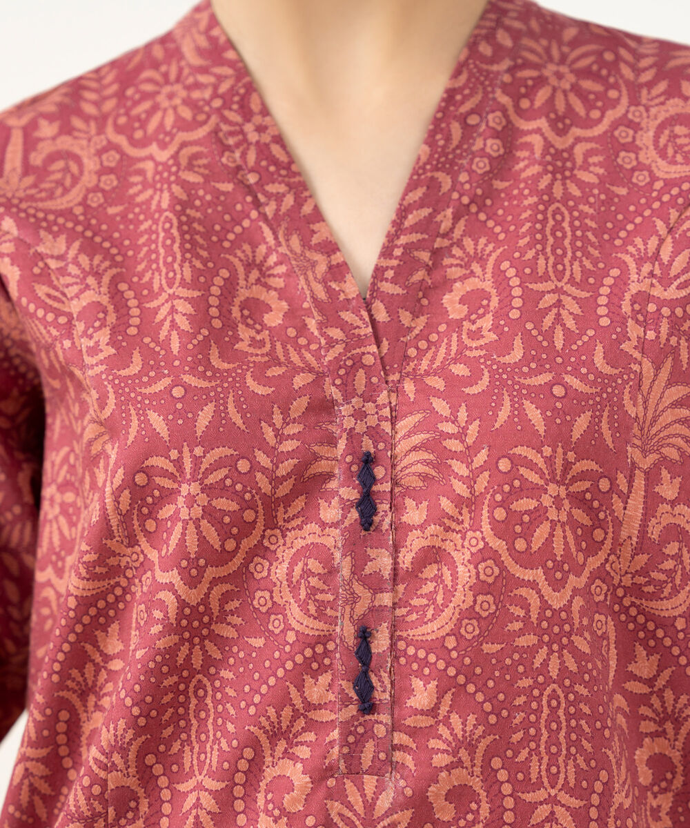 Women's Unstitched Printed Dobby Red 3 Piece Suit