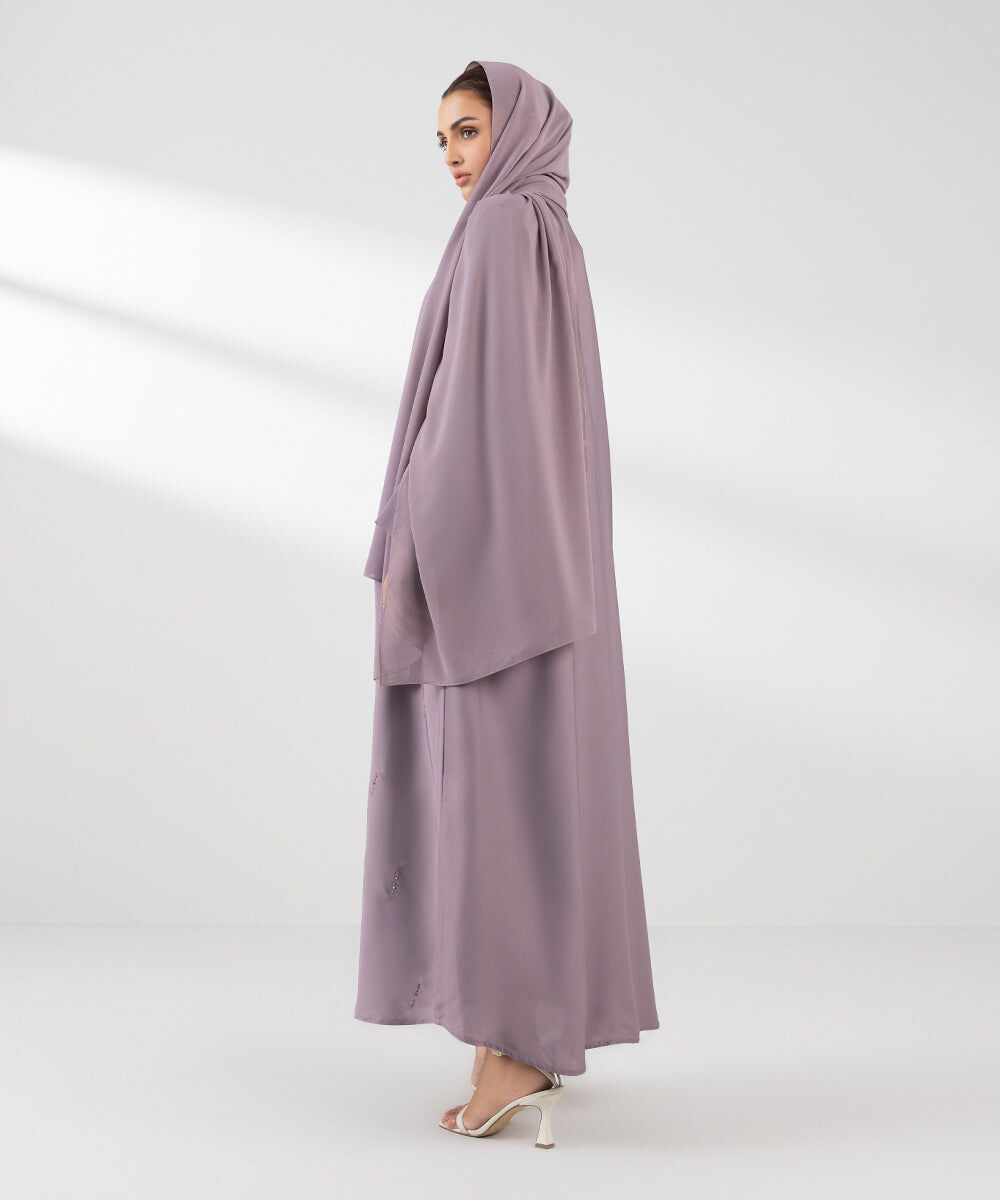 Woman - Purple Button Through Abaya Set