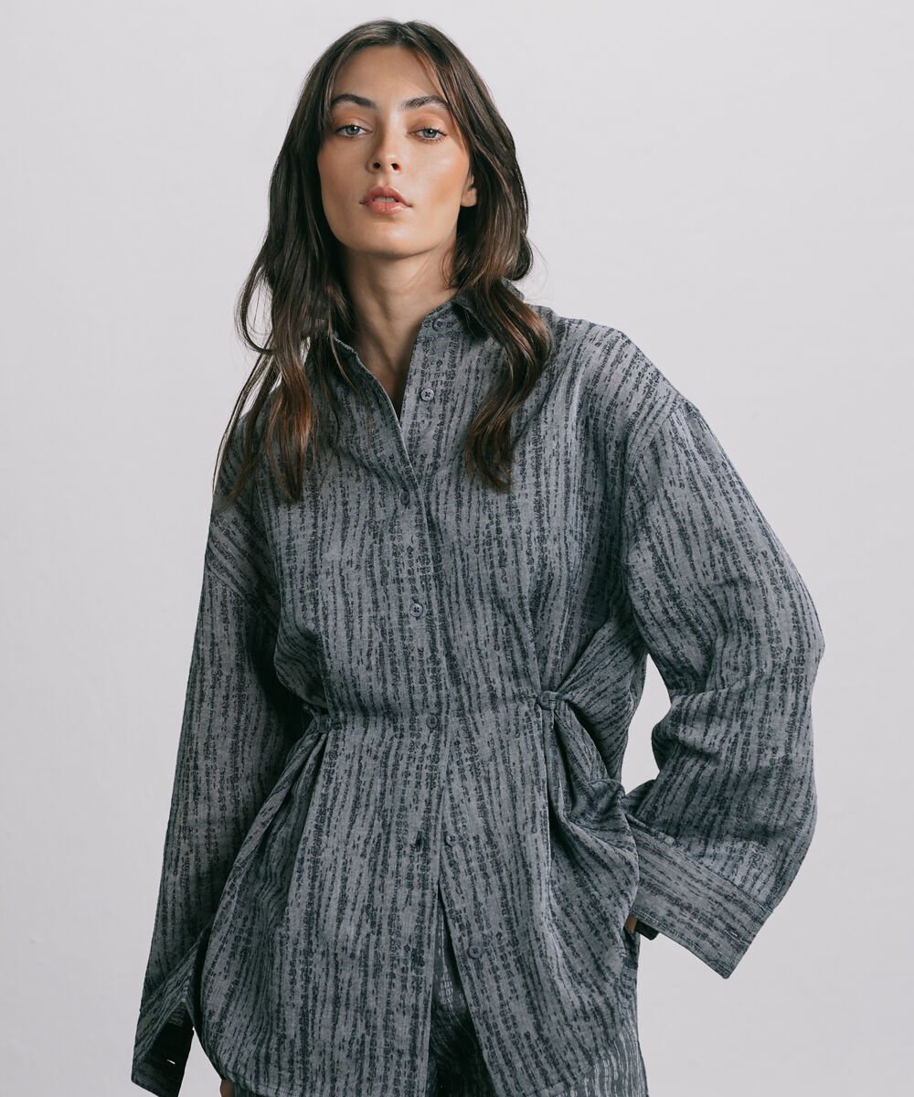 Women's Western Wear Blue Textured Denim Jacquard Shirt