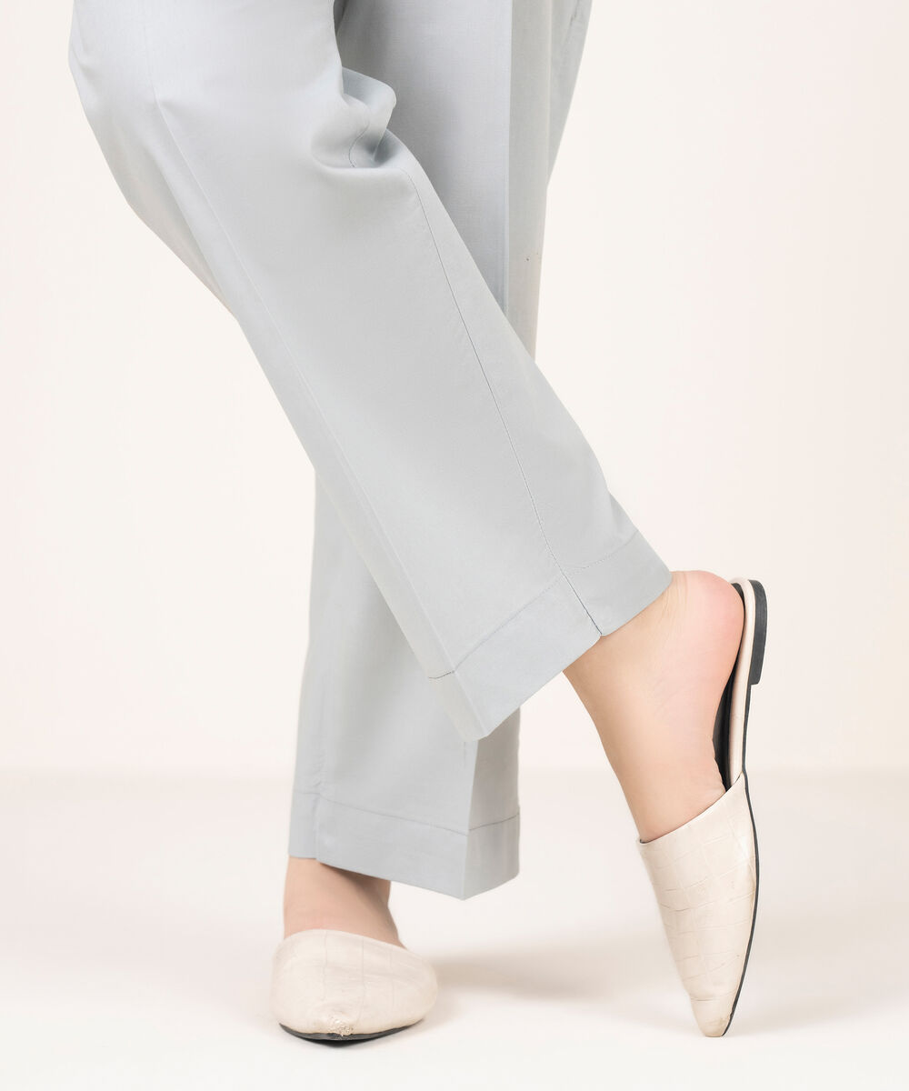 Women's RTW Cotton Solid Grey Straight Pants