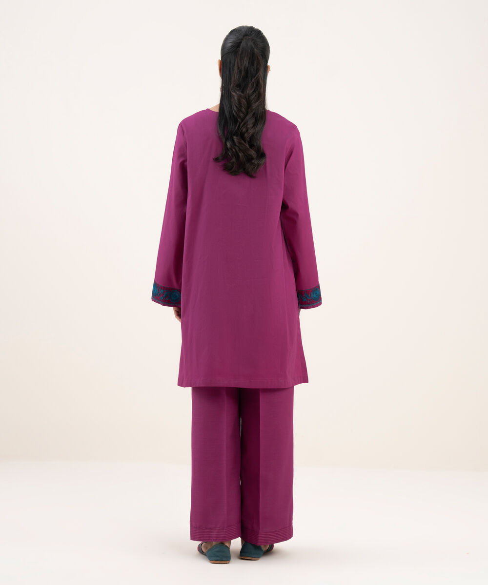 Women's RTW Zari Cotton Embroidered A-Line Pink Shirt