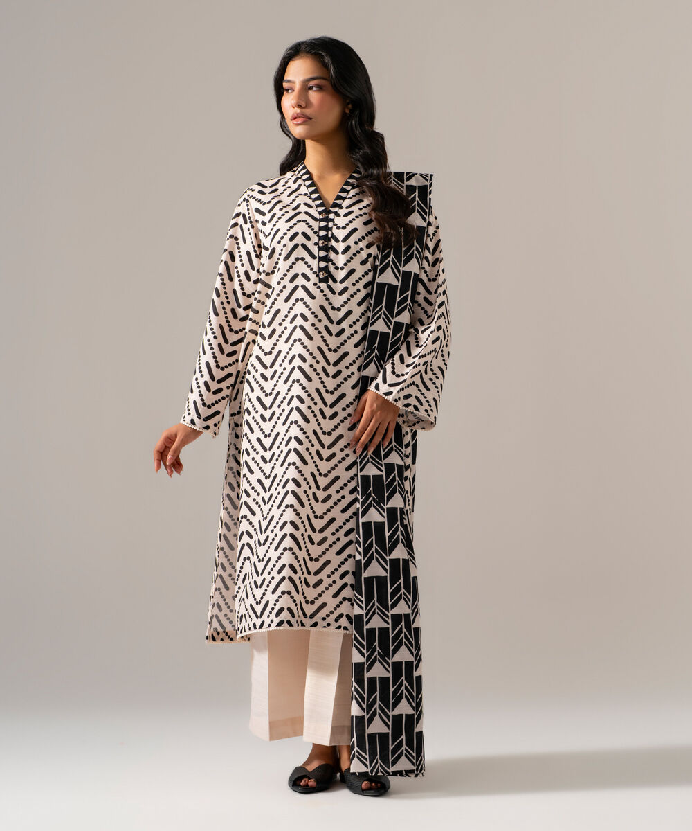 Women's RTW Khaddar Printed Black Dupatta
