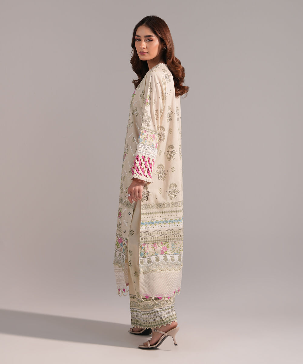 Women's RTW Lawn Embroidered Light Green A-Line Shirt